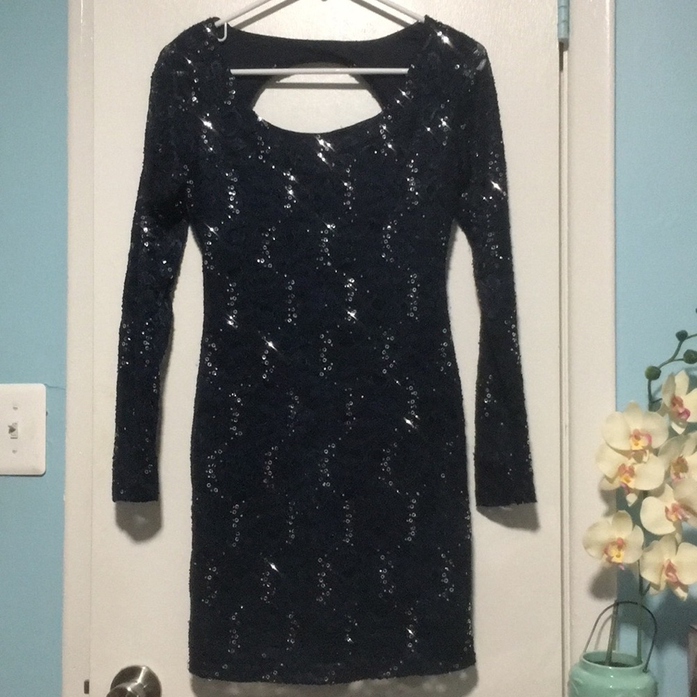 Ruby Rox Blue Lace Sequin Dress - Picture 4 of 6
